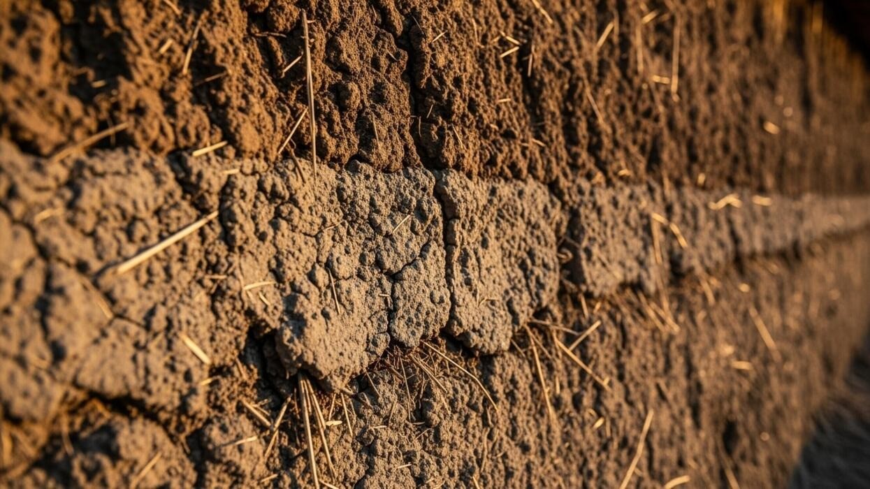 Close-up texture of hand-shaped cow dung cakes drying in the sun